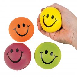 Neon Smile Face Stress Balls - 12 Count