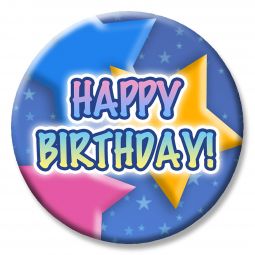 Star Party Themed Button - Happy Birthday!
