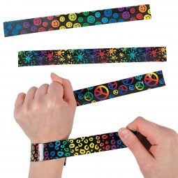 Rainbow Print Slap Bracelets - 12 Count