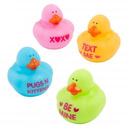 Candy Heart Phrases Rubber Ducks - 2 Inch - 12 Count