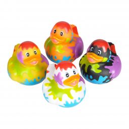 Paint Splatter Rubber Ducks - 2 1/2 Inch - 12 Count