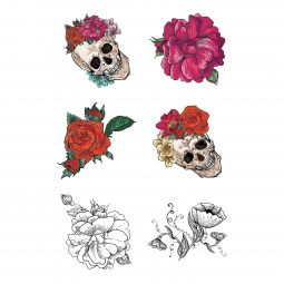 Floral Skull Tattoos - 3 Inch - 72 Count