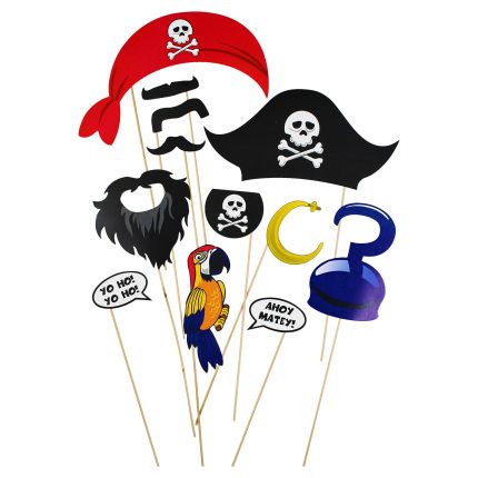 Photo Booth Stick Prop 12 Piece Set - Pirate: Rebecca's Toys & Prizes