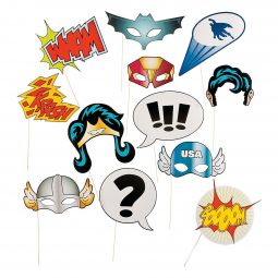 Photo Booth Stick Prop 12 Piece Set - Superhero