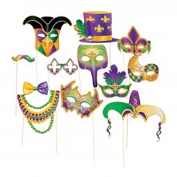 Photo Booth Stick Prop 12 Piece Set - Mardi Gras