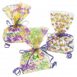 Mardi Gras Cellophane Bags - 12 Count