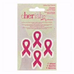 Pink Ribbon Glitter Tattoos - 12 Count