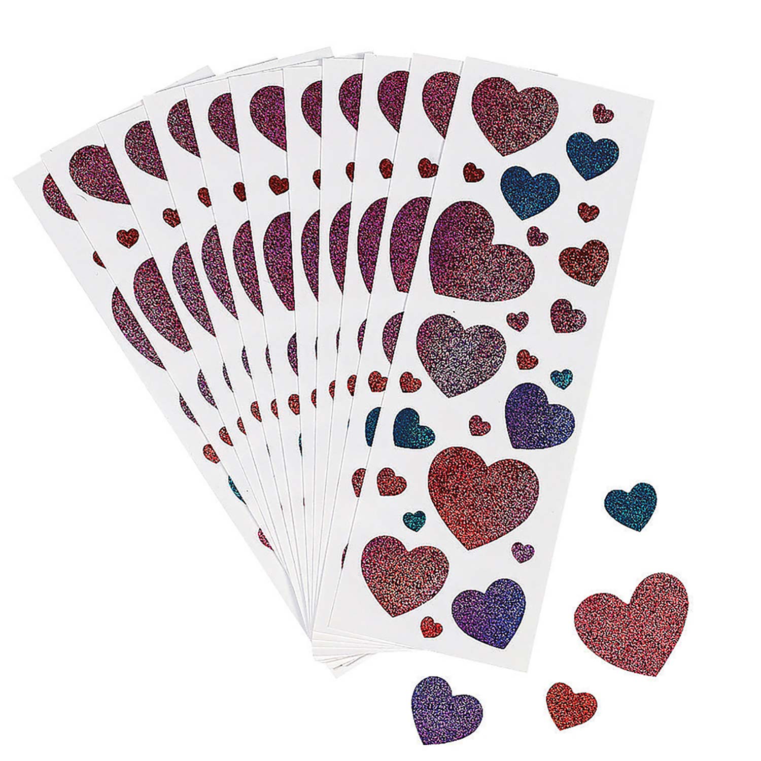 Glitter Heart Stickers Sheets - 12 Count