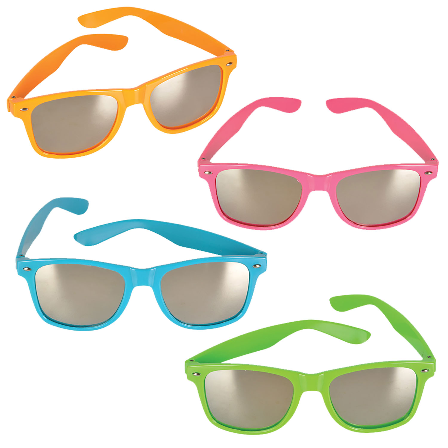 Neon Sunglasses with Mirrored Lenses 12 Count Rebecca's Toys & Prizes
