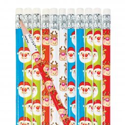 Santa & Reindeer Pencils - 24 Count
